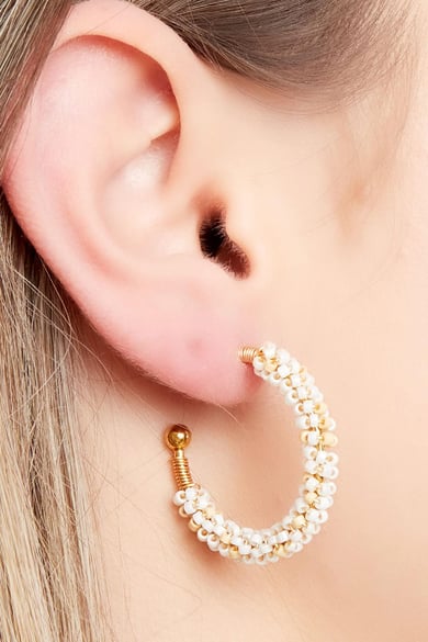 Hoop earrings halfround with colorfull beads Pink Stainless Steel h5 Picture3